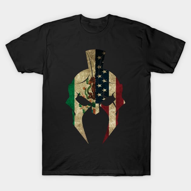 Mexican American Spartan Helmet T-Shirt by Velvet Love Design 